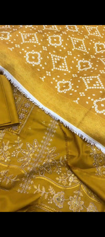 🌼 3PC MUSTARD DHANAK EMBROIDERED SUIT