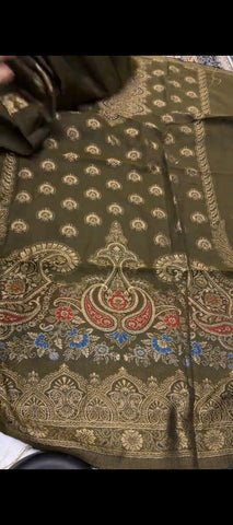 ✨ Royal Olive Green Jacquard Dhanak Suit – Elegant Winter Collection