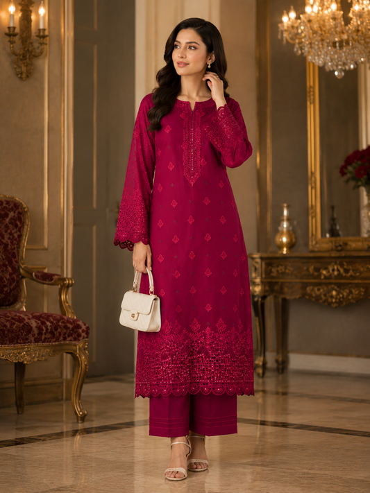 ✨ Royal crimson – 2 pc embroidered suit 👑