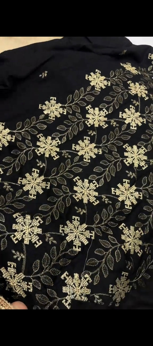 🖤 Elegant Black & Beige Dhanak Wool Embroidered Suit
