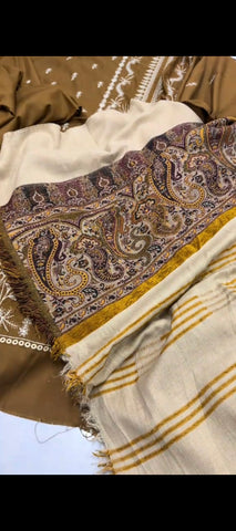 🤎 Elegant Coffee Brown Khaddar 3-Piece Suit with Premium Shawl