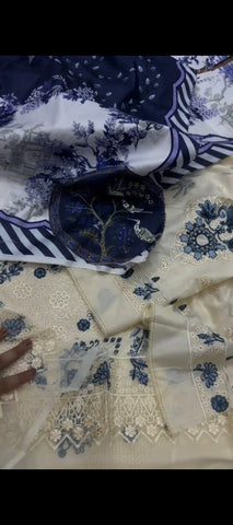 💙🤍 Durefishan Inspired Blue & White Patchwork 3-Piece Suit