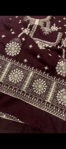 ✨ MAROON EMBROIDERED 2PC PEACH WOOL WINTER SUIT — ELEGANT