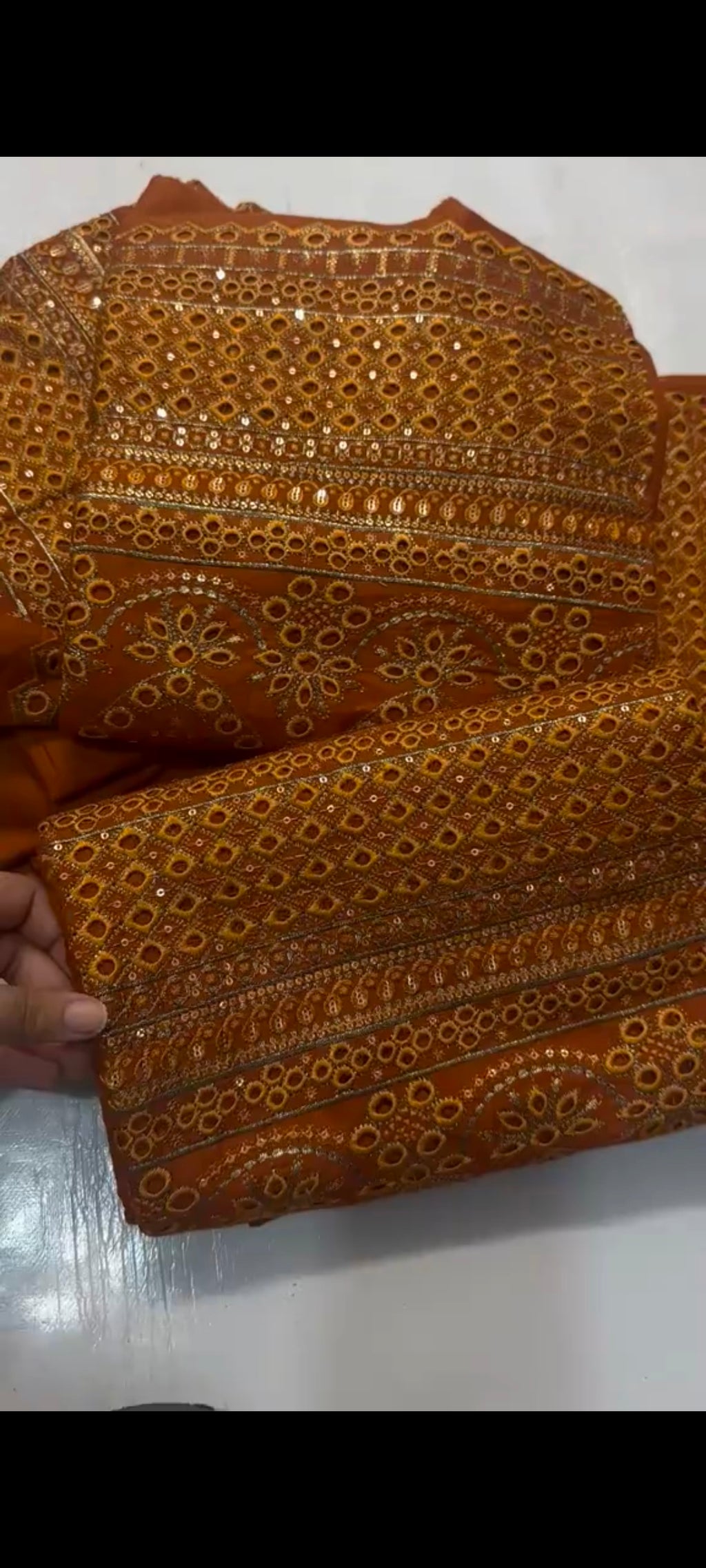 Johra 2-Piece Rust Danak Wool Dress – Heavy Embroidered Chicken Kari Shirt with Plain Trouser