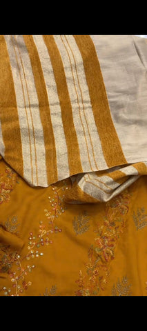 ✨ Mustard Embroidered 3PC Winter Suit with Velvet Shawl