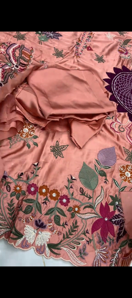 🌸 Elegant Peach Silk Embroidered 2PC Suit 🌸