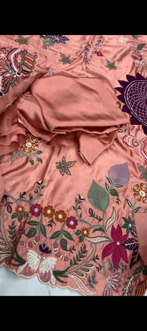 🌸 Elegant Peach Silk Embroidered 2PC Suit 🌸