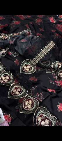 🌹 Midnight Rose – Luxury Floral Silk Suit with Reshamai Dupatta