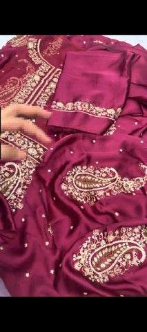 ✨ Berry Wine — 2 Pc Silk Embroidered Suik suit