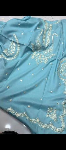 💎 Sky Blue Elegance – Premium Embroidered 3-Piece Winter Wool Suit with Royal Shawl 💎