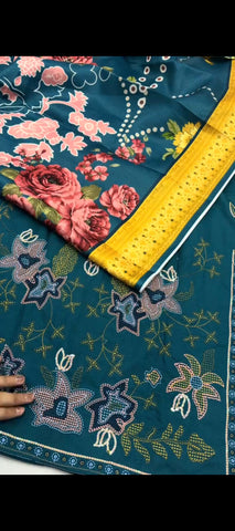 ✨ Elegant Teal Blue Dhanak 3-Piece Unstitched Suit