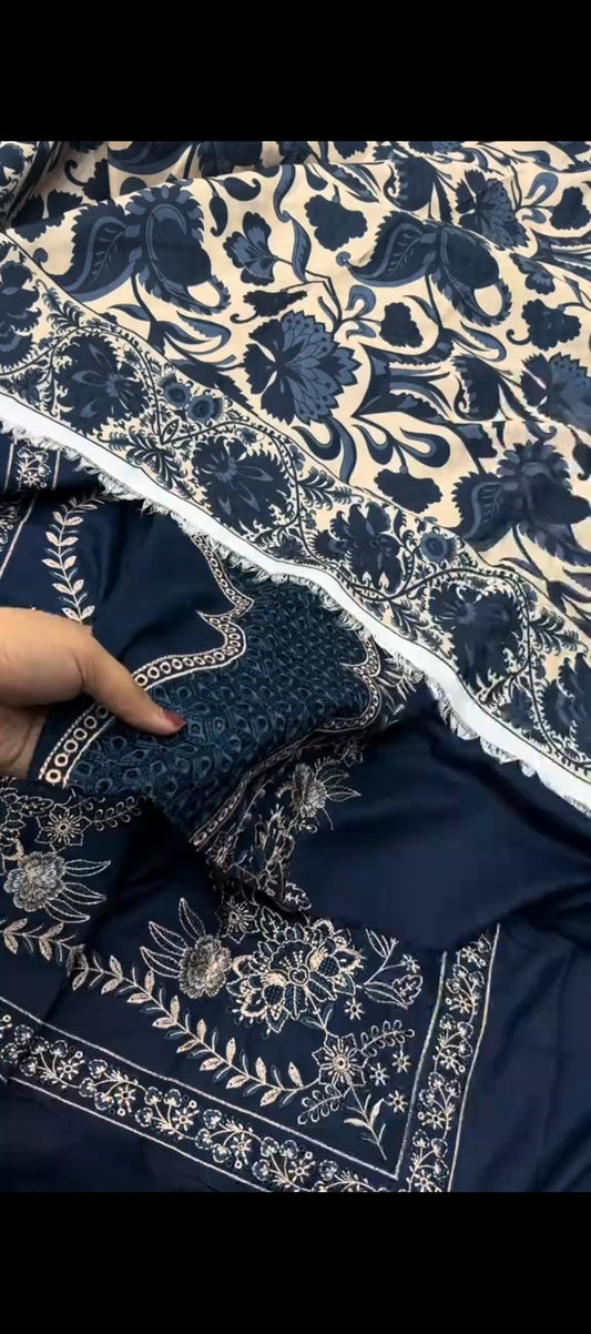 ✨ MIDNIGHT BLUE ELEGANCE – 3PC DHANAK WOOL WINTER COLLECTION