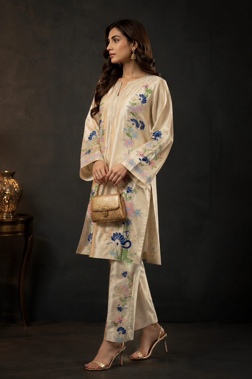 ✨ Grace in Every Stitch – 2 Piece Silk Embroidered Suit ✨