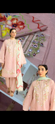 🌸 Baby Pink Elegance – 3PC Chicken Kari Winter Suit 🌸