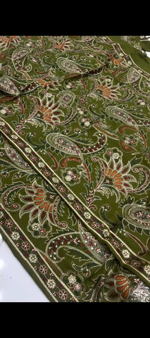 🌿 3PC Breeze Dhanak Wool Embroidered Suit With Colourful Shawl Embroidery