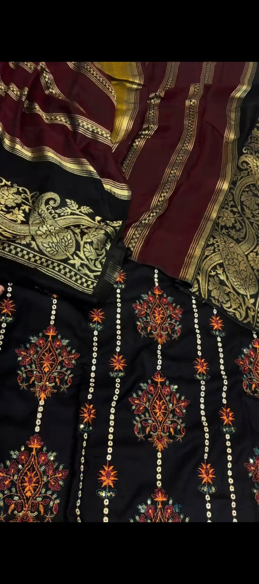 ✨ Winter Embroidered dhanak wool 3-Piece Suit with shawl ✨