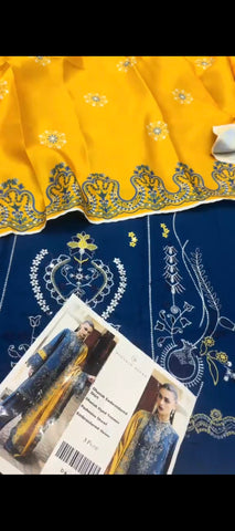 💙💛 Royal Blue & Bright Yellow 3-Piece Dhanak Wool Unstitched Suit