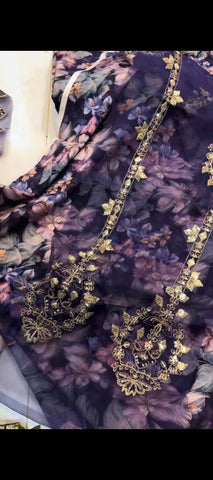 💜 Elegant Purple Printed Khaddar Suit with Designer Patches
