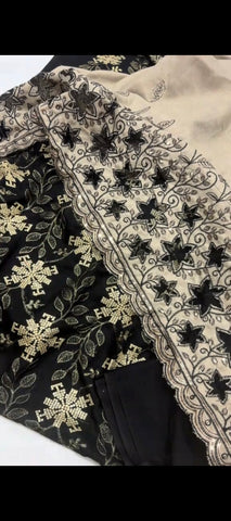 ✨ 3PC Black Embroidered Peach Wool Suit –
