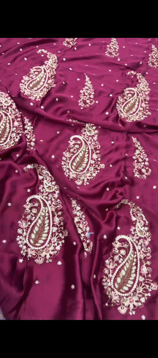 ✨ Berry Wine — 2 Pc Silk Embroidered Suik suit