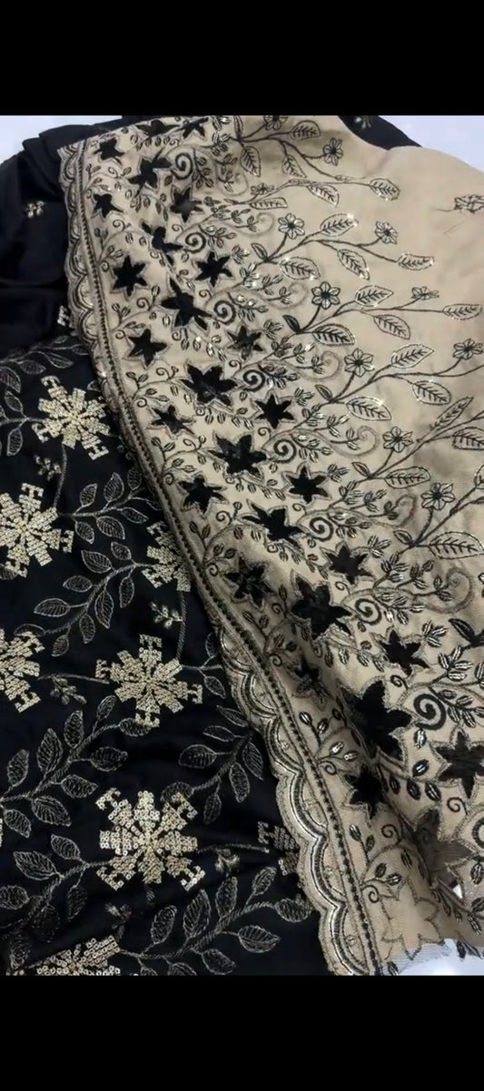 🖤 Elegant Black & Beige Dhanak Wool Embroidered Suit