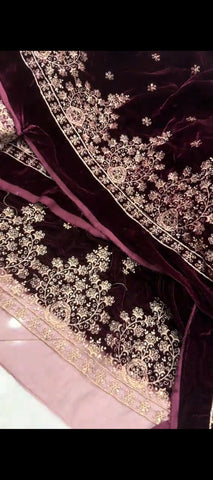 ✨ Royal Maroon Velvet Embroidered 3-Piece Suit