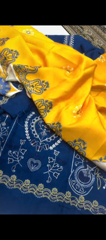 💙💛 Royal Blue & Bright Yellow 3-Piece Dhanak Wool Unstitched Suit