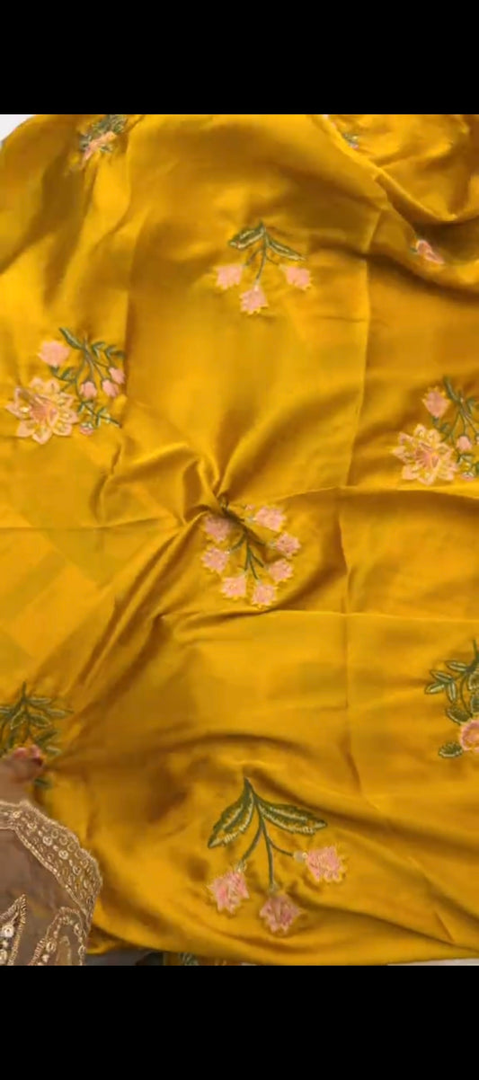 ✨ Mustard Silk Embroidered 3-Piece Jora