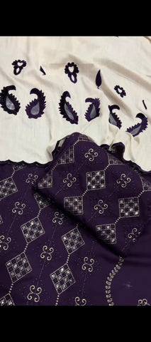 💜 Royal Purple & Skin 3-Piece Dhanak Wool Suit with Velvet Shawl