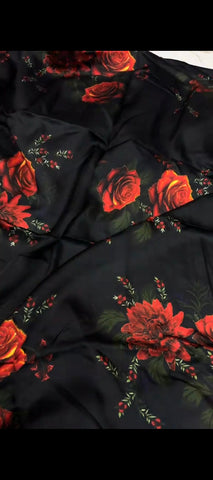 🌹 Midnight Rose – Luxury Printed Silk 3-Piece Suit