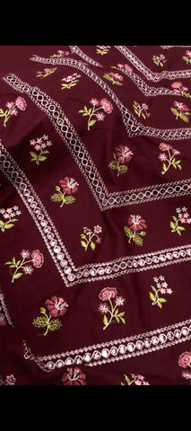 ✨ Royal Maroon – 3 Piece Winter Embroidered Suit with Shawl ❄️🤍