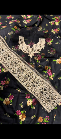 ✨🪿3 pc embroided lawn suit Black