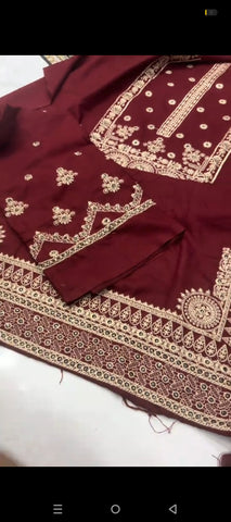 Mehroon 2- Piece Dhanak Wool Embroidered