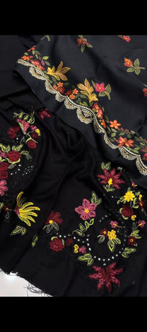 🌸 Midnight Bloom – Premium Embroidered Dhanak Wool 3-Piece Suit