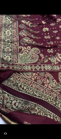 ✨ Maroon Chambrey Wool 3-Piece Suit  With Jacquard Shawl