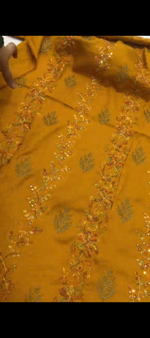 ✨ Mustard Embroidered 3PC Winter Suit with Velvet Shawl