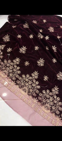 ✨ Royal Maroon Velvet Embroidered 3-Piece Suit