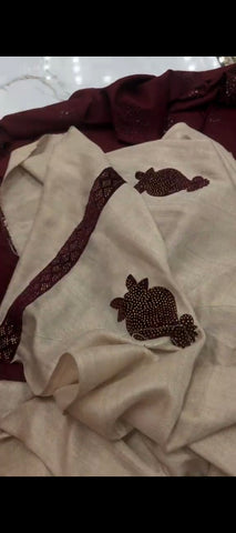 🪭3PC MAROON DHANAK SUIT WITH BEADED SHAWL — Rs. 2850