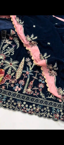 🖤Midnight Royalty – 3-Piece Zink Velvet Embroidered Suit