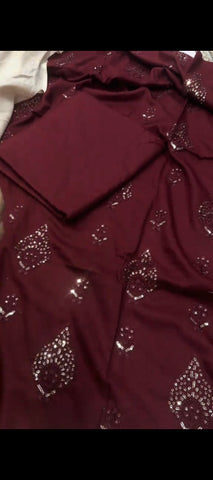 🪭3PC MAROON DHANAK SUIT WITH BEADED SHAWL — Rs. 2850