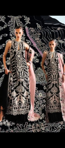 🖤✨ Midnight Elegance – Luxury Velvet Embroidered 3-Piece Suit