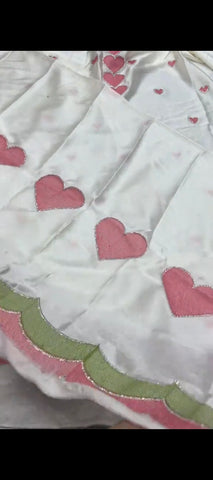 💗 Pink Heart Charm – Elegant 2PC White Silk Suit