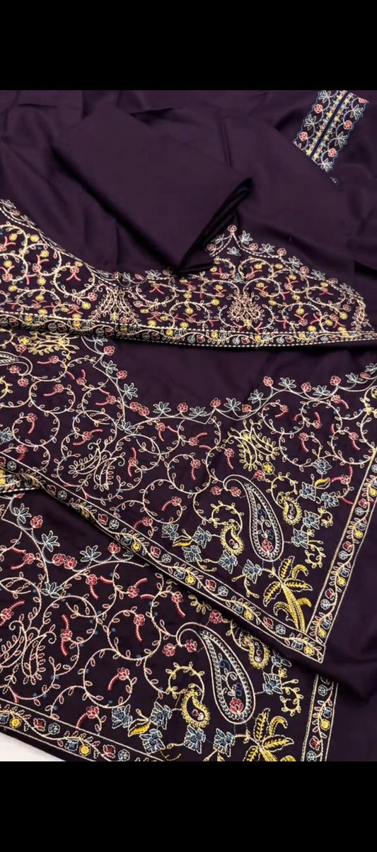 💜 Royal Dark Purple – 2 Piece Embroidered Suit
