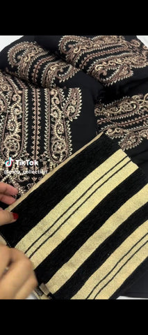 Black Velvet Embroidered 3-Piece Winter Suit