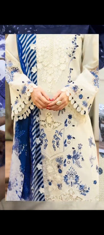 💙🤍 Durefishan Inspired Blue & White Patchwork 3-Piece Suit