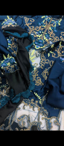 Royal Blue Embroidered Silk 2-Piece Suit