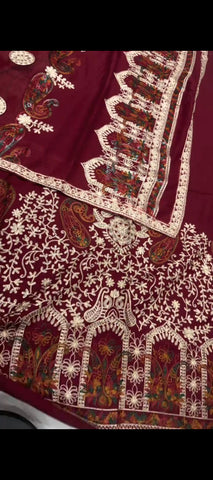 Elegant Maroon Embroidered 3-Piece Suit🪽