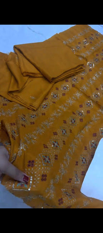🌼 Mustard Chicken Kari Embroidered 2-Piece Suit 🌼