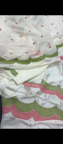 💗 Pink Heart Charm – Elegant 2PC White Silk Suit