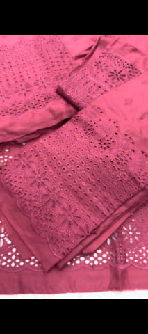 🌸 Rosy Pink Chicken Kari – Dhanak Wool 2PC Suit